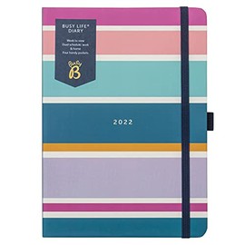 BusyB B - BusyB Life Appointment Calendar from January to December 2022 - Stripes A5 Weekly Planner with Double Appointment Planner, Pen Holder and Pockets