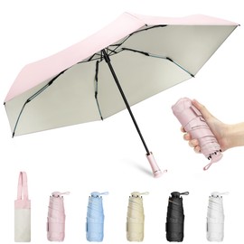 ZOMAKE Mini Umbrella Travel Compact - UV Mini Umbrella with Double Rib for Sun Protection Pocket Lightweight Manual Compact Folding Umbrellas with Hanging Bag for Women & Men, Small Umbrellas Backpack