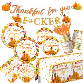 Friendsgiving Party Decorations Tableware, 142Pcs Thankful For You Decorations includes Friendsgiving Plates and Napkins, Funny Friendsgiving Decorations for Thanksgiving Friendsgiving