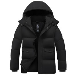 wantdo Men's Winter Jackets Waterproof Puffy Coats With Removable Hood (Black, Medium)