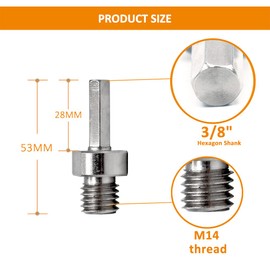 BGTEC M14 Male Thread to 3/8 Hex Shank Adapter for M14 Tap Drill Bits Grinding Wheel Pack of 2