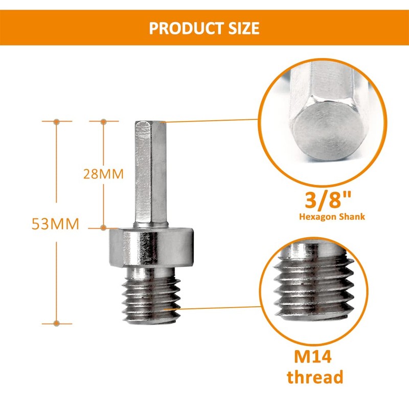 BGTEC M14 Male Thread to 3/8 Hex Shank Adapter for