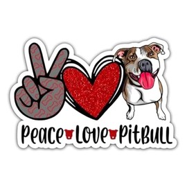 Horizon Decals Peace Love Pitbull Dog Breed Funny Vinyl Sticker Decal - 5 Inches for Vehicles Cars Bumper Helmet Motorcycle Window Adults Laptops Boat Cup Tumblers Waterbottles Trucks