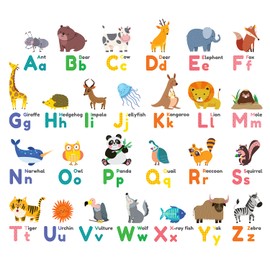 DECOWALL DS8-1614 Colorful Alphabet Animals Wall Stickers Decor Kindergarten Nursery Kids Room DIY Wall Decal Wall Art Stickers Boys Girls Teens Kids Bathroom Decor Vinyl Bedroom Teen Kids Wallpaper