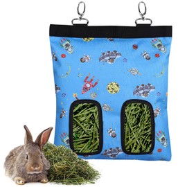 Rabbit Hay Bag Guinea Pig Feeding Station Feeder Small Animals Hay Bag Feeding Bag for Rabbit Chinchilla Hamster Small Animals (2 Windows, Pattern Blue)