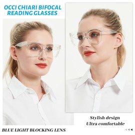 OCCI CHIARI Fashion Bifocal Reading Glasses for Women Blue Light Blocking Oversized Readers 1.0 1.25 1.5 1.75 2.0 2.25 2.5 2.75 3.0 3.5（Clear,1.25）