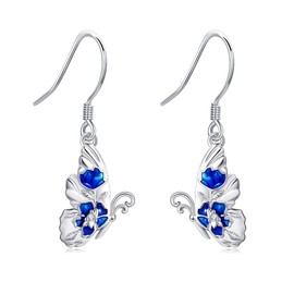 Butterfly Earrings 925 Sterling Silver Butterfly Flower Dangle Drop Earrings Butterfly Jewellry for Women