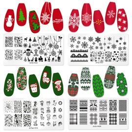 4 Pieces Christmas Nail Stamping Plates Set Snowflakes Elk Nail Art Plates Templates Christmas Tree Santa Claus Nail Stamper Xmas Snowman Printing Nail Polish Stamping Template Winter Nail Art Tools