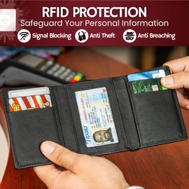 BULL GUARD RFID Genuine Leather Trifold Wallets for Men ID Window, Secret Pocket, RFID Wallet