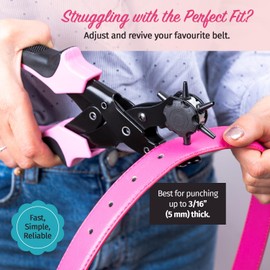 Precision Leather Hole Punch Tool, Best for Belts, Fabric, Leather (Up to 5mm Thick), Multi-Size Puncher for DIY, Craft & Home Projects, Comfortable for Smaller Hands with Reduced Handle Spread, Pink