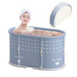 Genrenyen Portable Bath Tub No Installation, Foldable Bathtub for Adults, Separate Hot SPA Tub for Shower Stall, Non-Inflatable Ice Folding Bathubs, Family Soaking Baths (Gray, 37.4×21.6×21.6 inch)