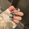 LIFOOST Nails Handmade Press On Medium Coffin Silver Blue Magnetic