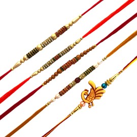 Set of 5 Rakhi for Brother with MultiDiamond Rakhee Bracelet for Bhai Bhaiya Indian Rakhi Raksha Bandhan Festival Traditional Rakhi Gift for Brothers