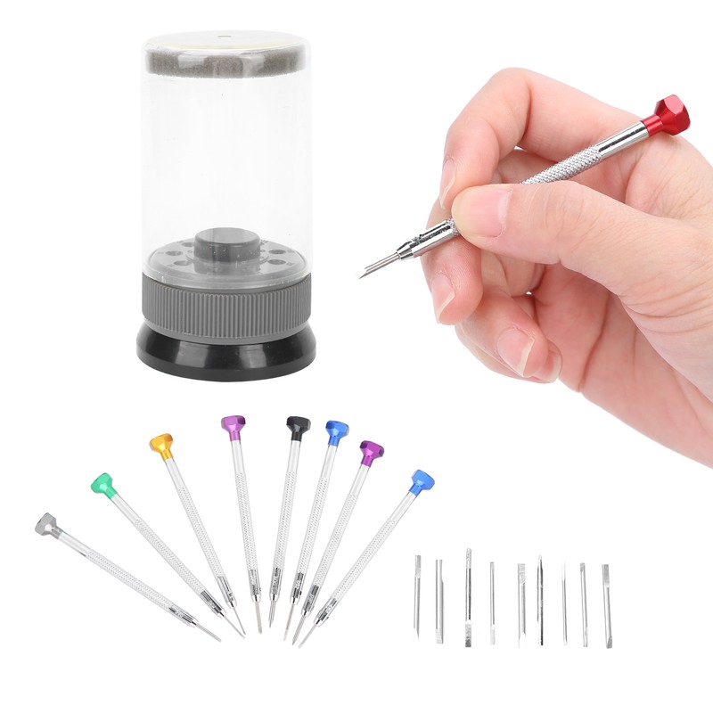 9pcs Screwdriver Set Flathead CrossHead Screwdrivers Kit with Rotating Base