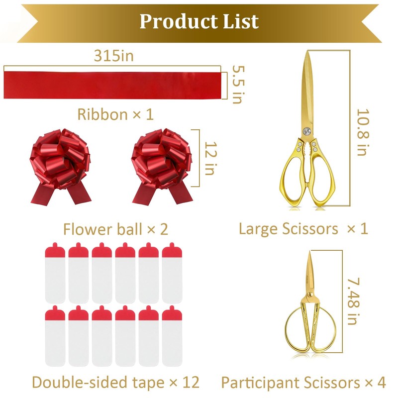 Ribbon Cutting Ceremony Kit with Gold Ceremonial Scissors (5-Person Set)