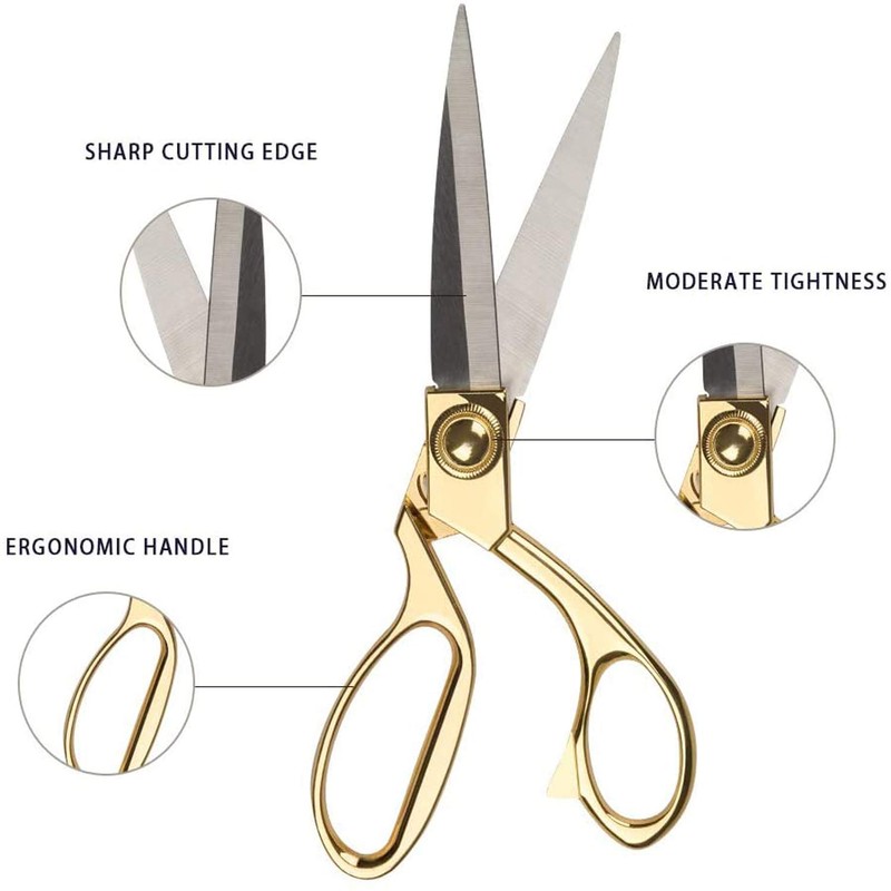 ZJMZZM 8.5 '' Gold Stainless Steel Sharp Tailor Scissors Professional