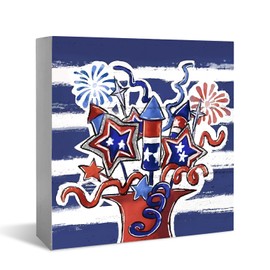 XDFVL 4th of July Decorations Independence day Wooden Box Sign, Patriotic Desk Decor for Home, Memorial Day Wall Tabletop Shelf Decor 5x5 Inch