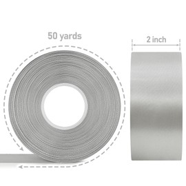 Showin 2 Inch Double Face Satin Ribbon Grey, 50Yards Craft Fabric Ribbon for Gift Wrapping, Floral Bouquets, Wedding Decoration