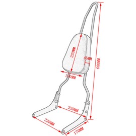 Motaux Passenger Sissy Bar Rear Backrest Pad for Honda Rebel 250 CMX250 CA250 All Year, Chrome