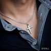 Sterll Men's Solid 925 Silver Necklace with Silver Cross Pendant,