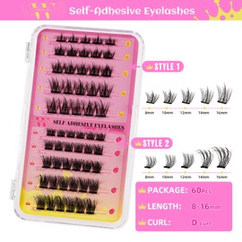 Self-adhesive Lash Clusters 55Pcs Cluster Lashes Cluster Eyelash Extensions Mix8-16mm Sticking Eyelashes Clusters Wispy DIY Eyelash Extension Thin Band For Makeup at Home by W(02)