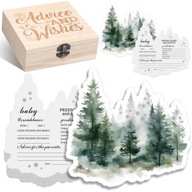 RattanView 50 Pcs Double Side Baby It's Cold Outside Baby Shower Prediction Advice Cards Winter Wonderland Baby Shower Games Cards with Wooden Keepsake Box for Winter Christmas Party