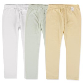 OrganicBoom GOTS Certified Organic Cotton Super Soft Breathable Comfortable Girls' Leggings Pants Set (9-10Y(75), Ivory+Yellow+Mint)