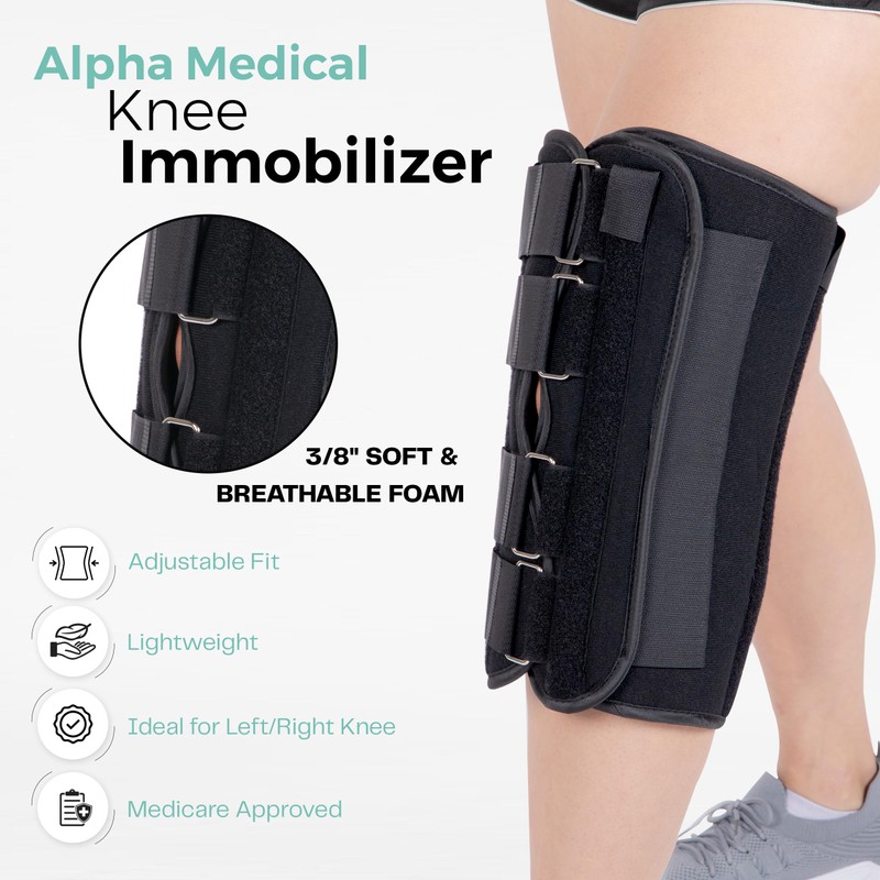 Alpha Medical 14” Long Adjustable Three Panel Orthopedic Knee Immobilizer