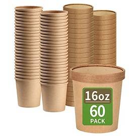 Bloomoon 60 Pack 16 oz Paper Ice Cream Containers with Lids, Pint Size Paper Food Containers, Microwavable & Leak Proof for Homemade Ice Cream/Hot Soup (60 Cups 60 Lids)