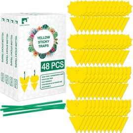 LULUCATCH Fruit Fly Sticky Trap 48 Pack, Safe Gnat Traps for Fruits, Plants, Super Sticky Fly Trap for Indoor, Outdoor, Kitchen, Insect Catcher for White Flies, Mosquitos, Fungus Gnats, Flying Insects