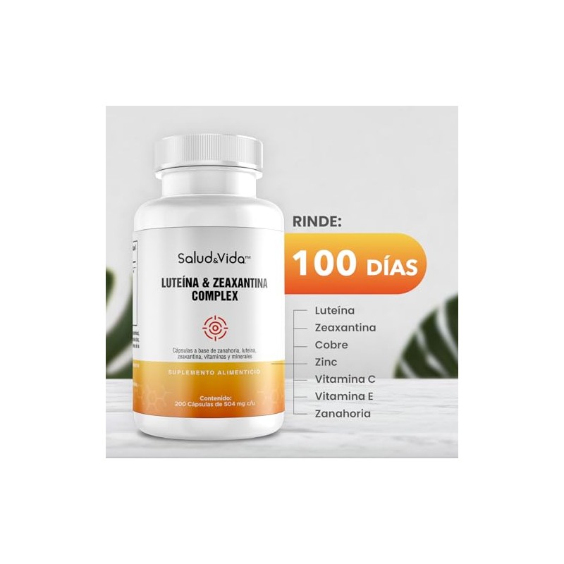 Luteína Zeaxantina Complejo Vitaminas Zinc Cobre Zanahoria 200 Cápsulas Suplemento