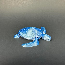 Sea Turtle - 3D Printed Desk Decoration with Articulated Design and Multi-color PLA Filament - Color: Light Blue, Size: 5 in