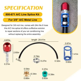 800-671 A/C Line Splice Connector Splicer Coupler Kit for 3/8" Line with No.6 Hose - Heavy-Duty Easy Install AC Air Conditioning Line Repair Kit