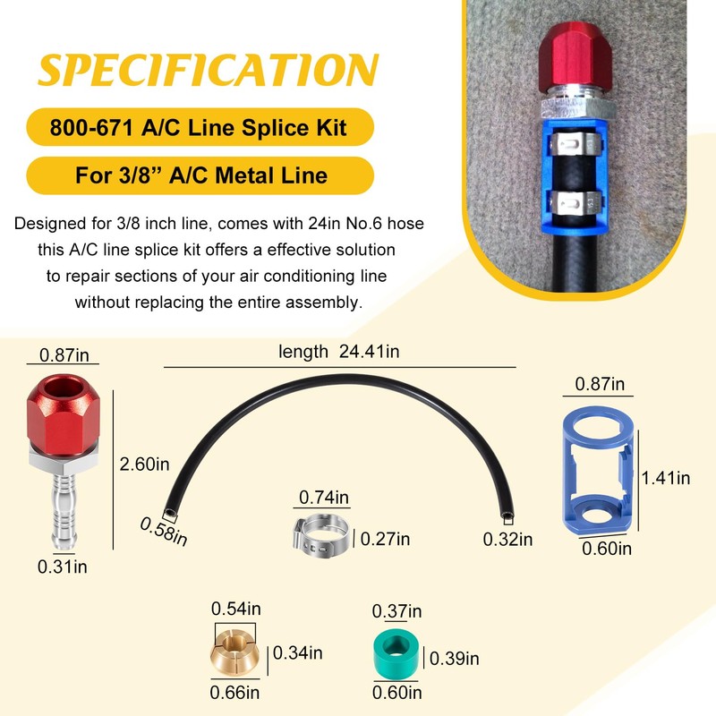 800-671 A/C Line Splice Connector Splicer Coupler Kit for 3/8"