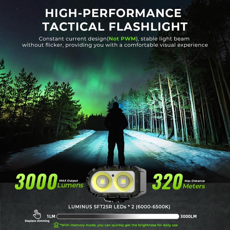 Wurkkos TD11 LED Flashlight, Tactical, 3,000 Lumens, Ultra Thin, Compact