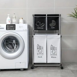 Upgrade Double-Layer Laundry Hamper 4 Removable Waterproof Canvas Bags Sturdy Frame Easy Assembly Sorter for Clothes Homecolor: White Color