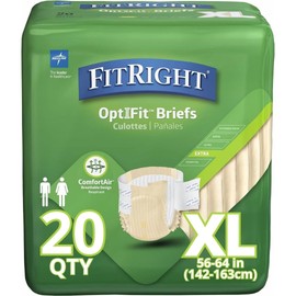 Medline FitRight OptiFit Extra Adult Briefs with Tabs, Moderate Absorbency, X-Large, 57"-66", 4 Packs of 20 (80 total)