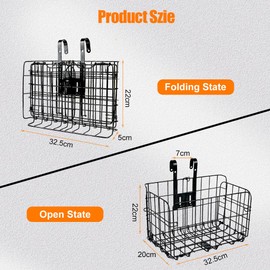 Flintronic Front Basket, Bicycle Basket Rear, Foldable & Detachable Metal Mesh Quick Release, Multi-Purpose for Most Bikes