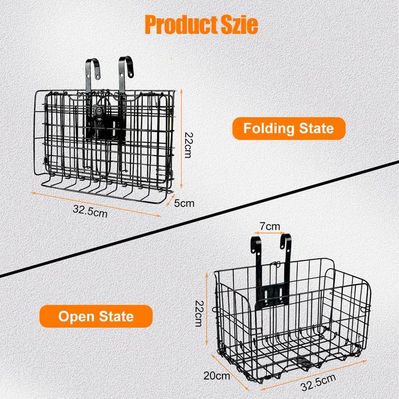 Flintronic Front Basket, Bicycle Basket Rear, Foldable & Detachable Metal