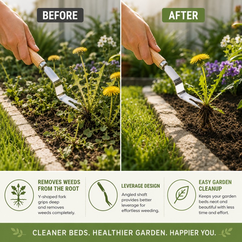 Stainless Steel Hand Weeder for Garden Weed Removal – Y-Shaped