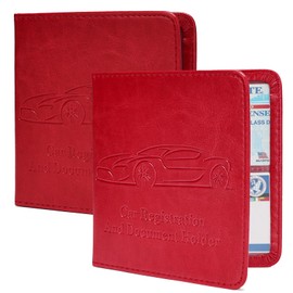 Peisicne 2-Pack Car Registration and Insurance Holder for Women Men, Glove Box Paperwork Organizer with Magnetic Buckle for Easy Access and Protect Documents and Various Cards in Vehicle, Red