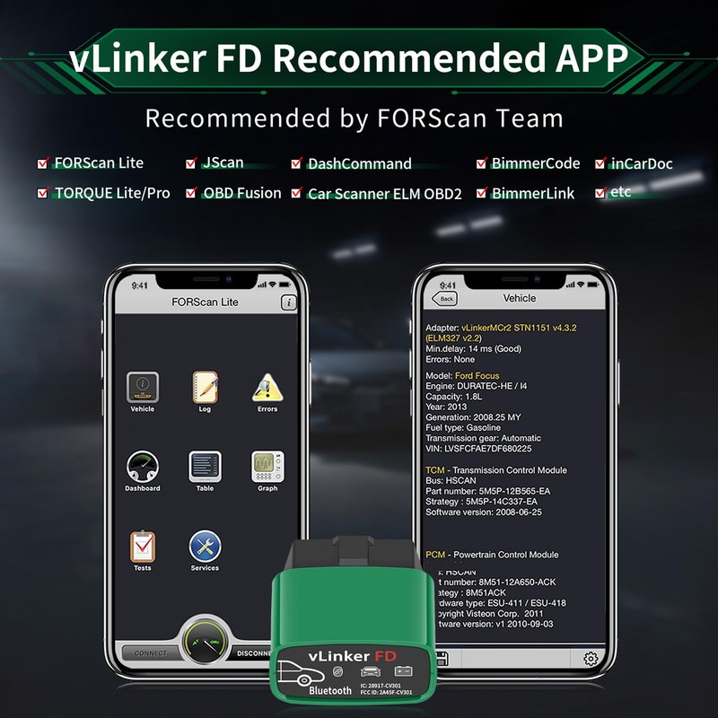 V-gate vLinker FD BT3.0 Bluetooth OBD2 Scanner Diagnostic Tool, Car