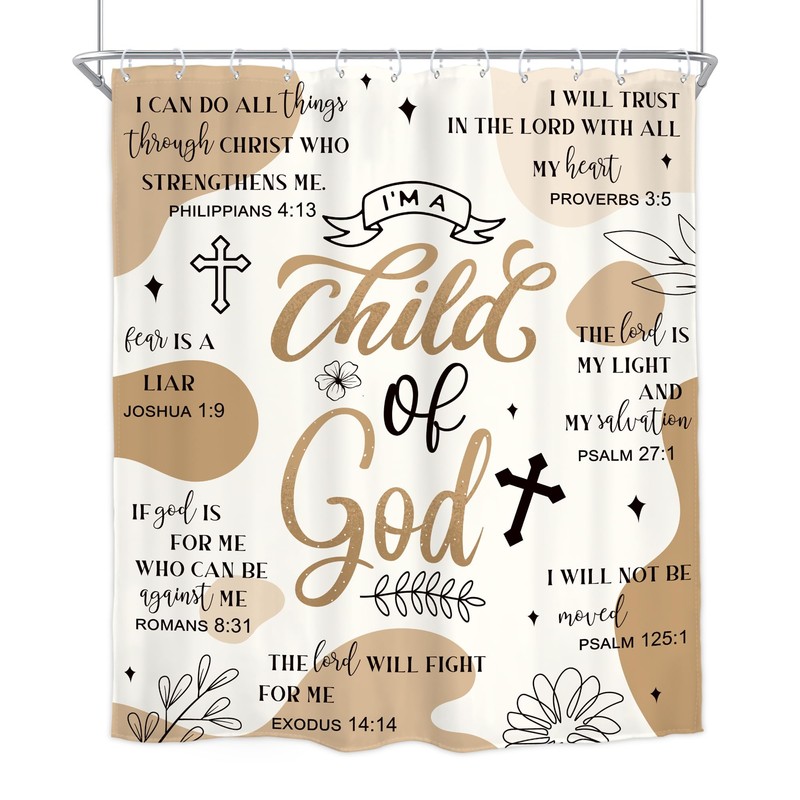 Homewelle Light Brown Abstract Bible Verse Shower Curtain Scripture Christian