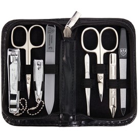 3 Swords Germany - brand quality 8 piece manicure pedicure grooming kit set for professional finger & toe nail care scissors clipper fashion leather case in gift box, Made by 3 Swords (521316)