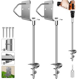 Ground Anchors Screw in 14" Set of 2 Trampoline Stakes Heavy Duty Mobile Home Shed Anchors - Storage Shed Anchor Kit - Playset Swing Anchors - Stakes for Fence,Carport,Garden (Silver, 2 x 14in)
