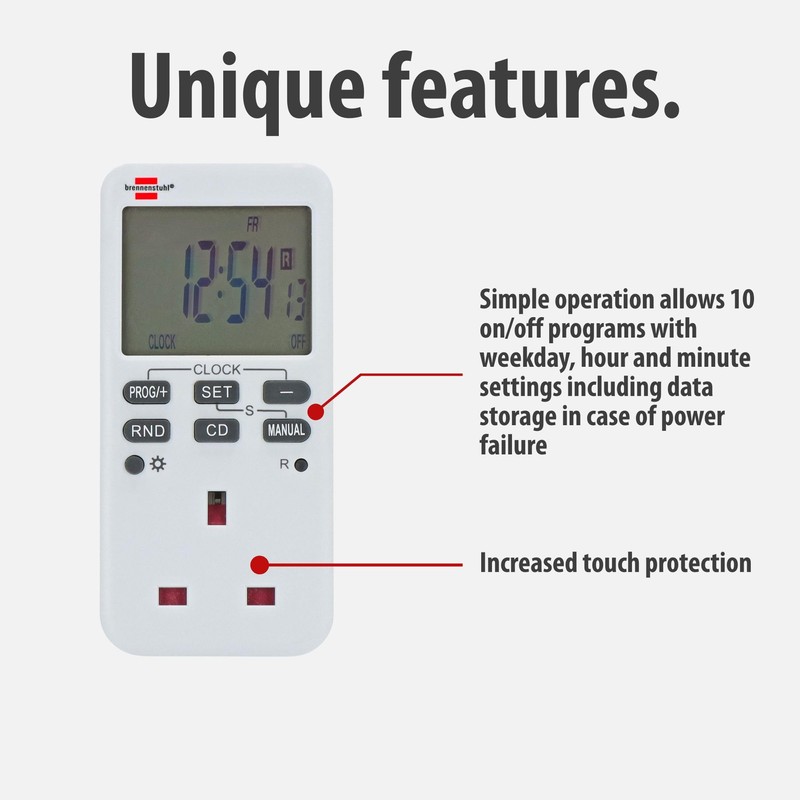 Brennenstuhl Comfort-Line Digital Weekly Timer, digital timer socket (weekly timer