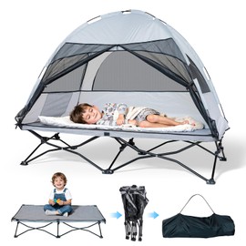 Protable Toddler Travel Bed with Tent: Foldable Kid Cot Tent for Camping