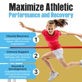 Youth Athletic Gummies – Kids Multivitamin Gummies with Essential Nutrients, Immune & Energy Support, Vegan & Gelatin-Free, Includes Vitamins A, C, B3, B12, Omega-3, Zinc – Ages 5-18