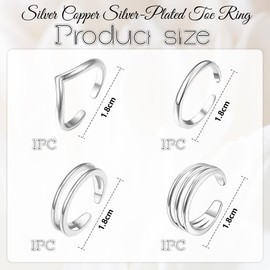 Kotkiddy 4 Sterling Silber Minimalistischer Zehenringe Set Silberplattiert Einfache Offene Verstellbare Band Zehenringe für Frauen Strand Fußschmuck für Sommer