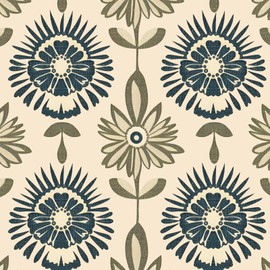 BOKEBEVE Floral Contact Paper,Boho Wallpaper Peel and Stick,Removable Wall Paper for Countertop Cabinet Walls Renter Friendly Beige 17.5 x 393.5In